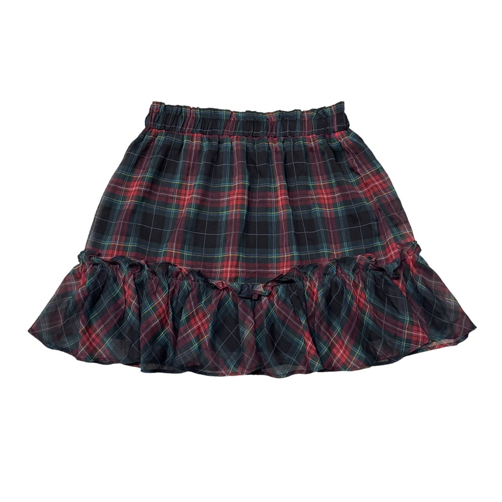 Vineyard Vines Tartan‎ Ruffle Tiered Skirt Black Red Plaid Women's Size L
